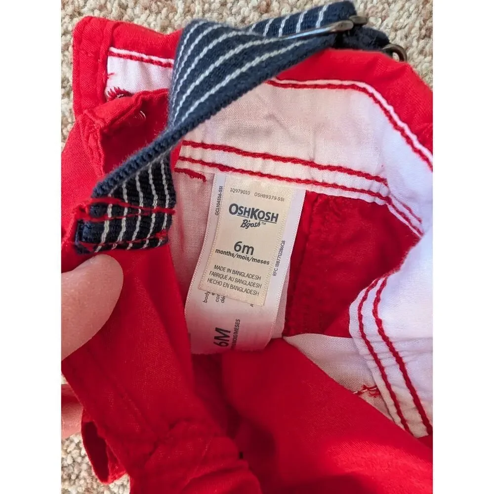 OshKosh B'Gosh BABY Boys Overalls outfit, size 6 mos; Red Denim